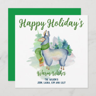 Llama Wreath Watercolor Happy Holidays Custom Karte