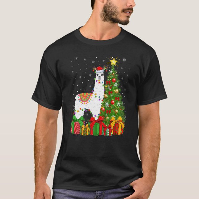Llama  Xmas Holiday Santa Llama Christmas Tree T-Shirt (Vorderseite)