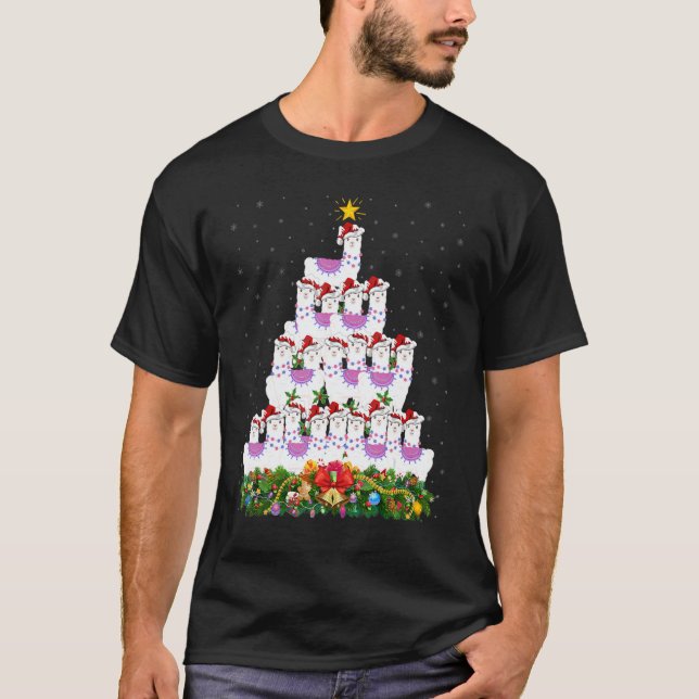 Llama  Xmas Lights Santa Llama Christmas Tree T-Shirt (Vorderseite)
