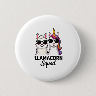 Llamacorn-Truppe Lustiges Einhorn Llama-Truppe Wei Button