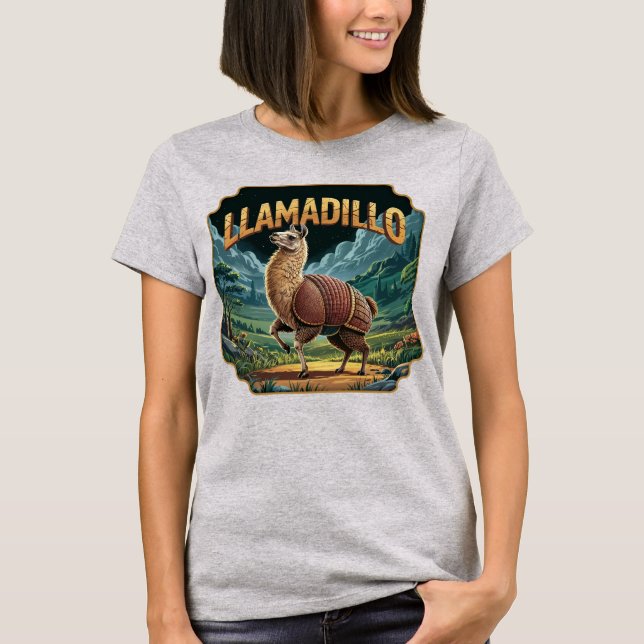 Llamadillo Illustration Combo Creature Funny T-Shirt (Vorderseite)