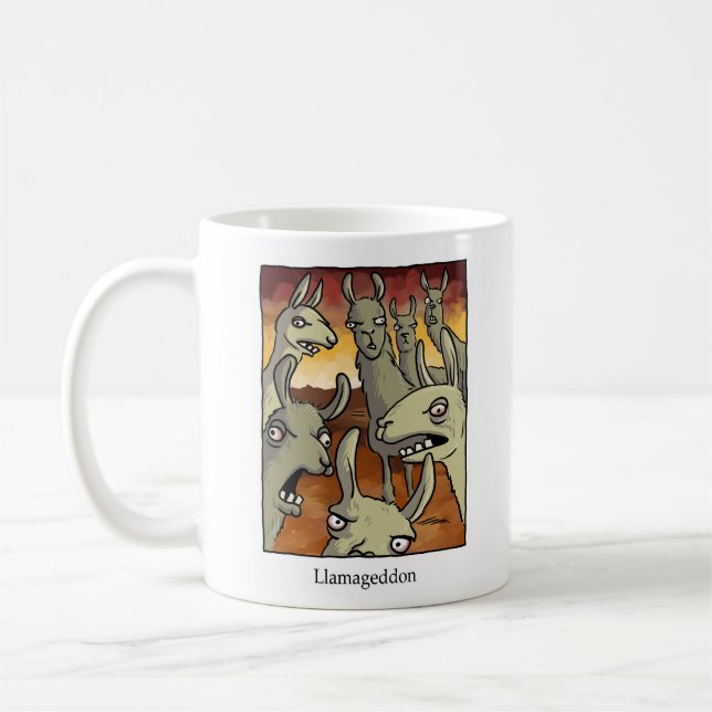 Llamageddon und die Alpacalypse Kaffeetasse (Links)