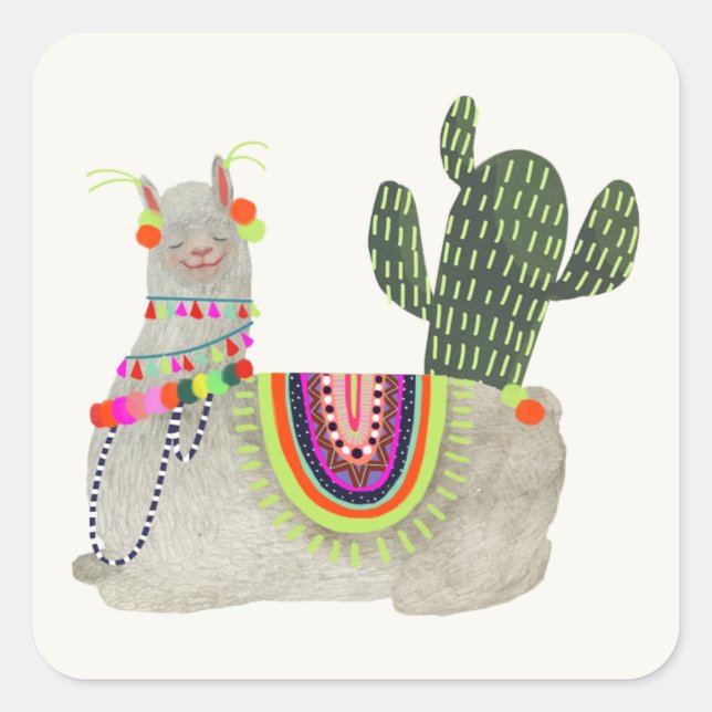 Llamarama Collection | Llamas lächeln Quadratischer Aufkleber (Vorderseite)