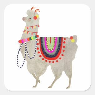 Llamarama Collection   Niedlich Lllamas Quadratischer Aufkleber