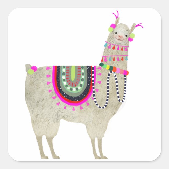 Llamarama Collection | Niedlich Lllamas Quadratischer Aufkleber (Vorderseite)