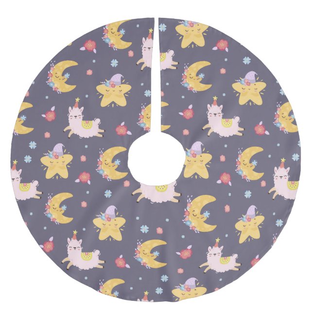 Llamas am Himmel Polyester Weihnachtsbaumdecke (Vorderseite)
