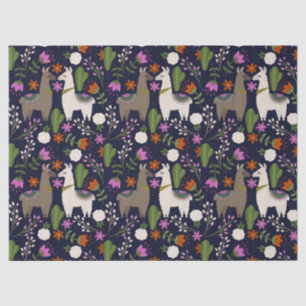 Llamas, Blume und Kakteen auf dem Navy-Decoupage Seidenpapier