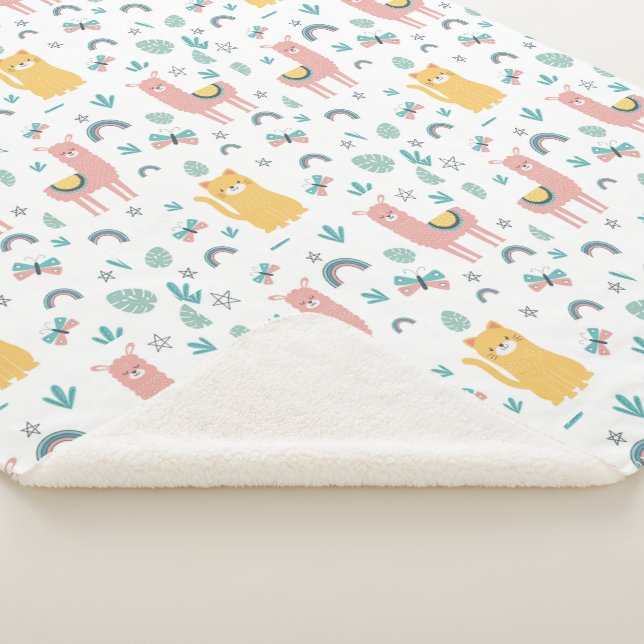 Llamas Cats Alapaca Pink Girly Animals Boho Sherpadecke (3/4)