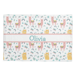 Llamas Cats Alapaca Pink Name Tiere Boho Kissenbezug