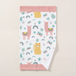 Llamas Cats Alapaca Pink Trim Animals Boho Yoga Handtuch