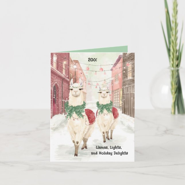 Llamas Christmas Card - Whimsisches Weihnachtslich Feiertagskarte (Vorderseite)