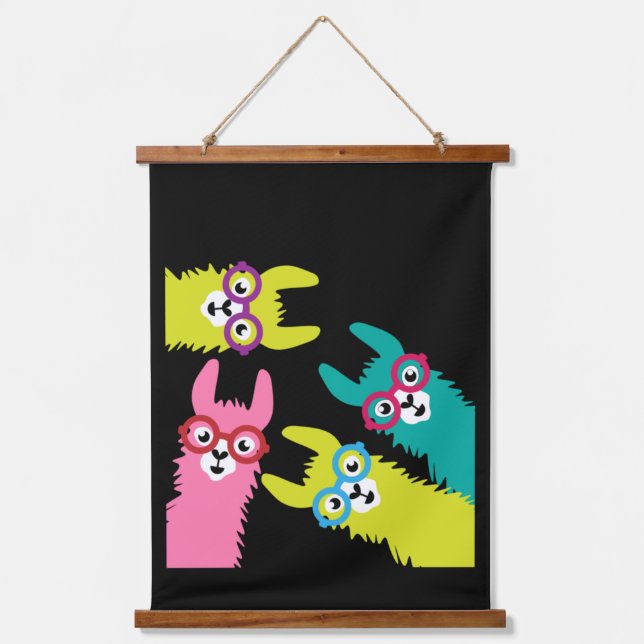 Llamas Colorful Camelid Wandteppich Mit Holzrahmen (Vorderseite)