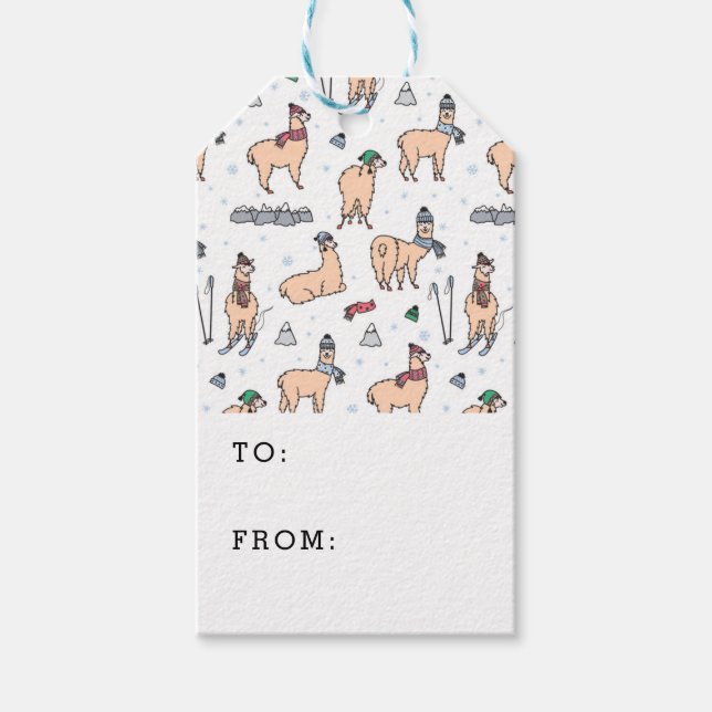 Llamas in Hats & Skarven Skigebiet Muster Geschenkanhänger (Vorderseite)