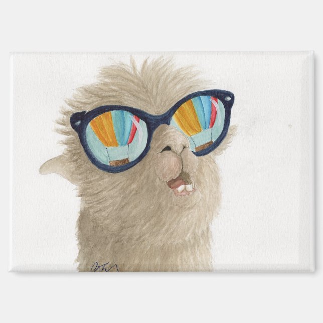 Llamas in Shades: August Magnet 3.5"x2.5" (Vorderseite)