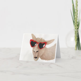 Llamas in Shades: Februar Grußkarte 4"x5,6" Feiertagskarte