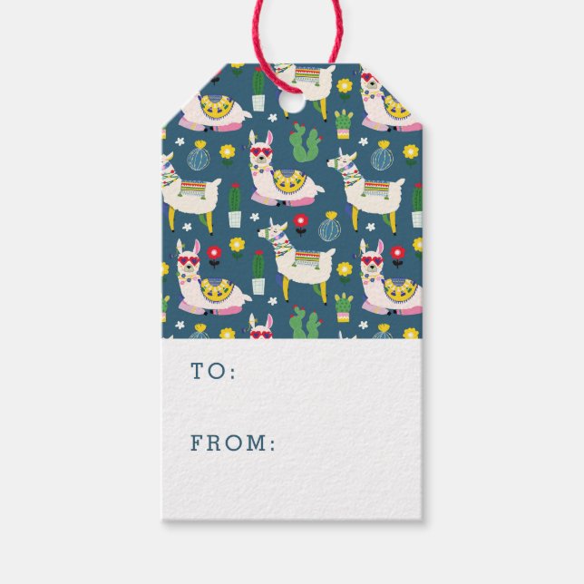 Llamas in Sonnenbrillen Muster Geschenkanhänger (Vorderseite)