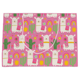 Llamas Rainbows Green Cactus Light Girly Pink Nied Große Geschenktüte