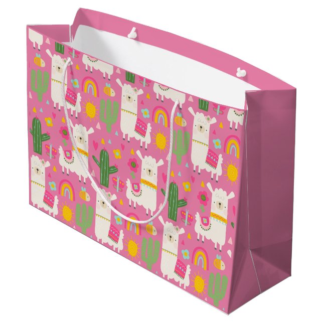Llamas Rainbows Green Cactus Light Girly Pink Nied Große Geschenktüte