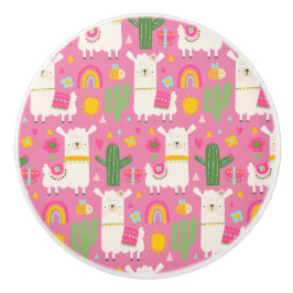 Llamas Rainbows Green Cactus Light Girly Pink Nied Keramikknauf