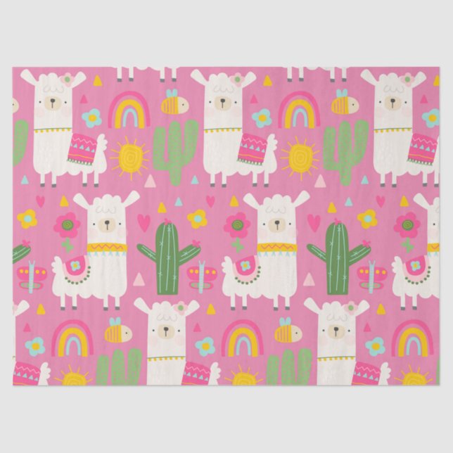 Llamas Rainbows Green Cactus Light Girly Pink Nied Seidenpapier (Vorderseite)
