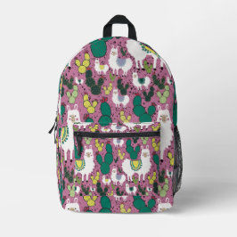 Llamas und Cacti rosa Bedruckter Rucksack