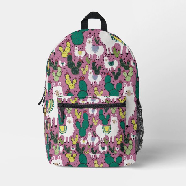 Llamas und Cacti rosa Bedruckter Rucksack (Vorderseite)