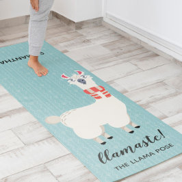 Llamaste Green Llama Illustration Yogamatte