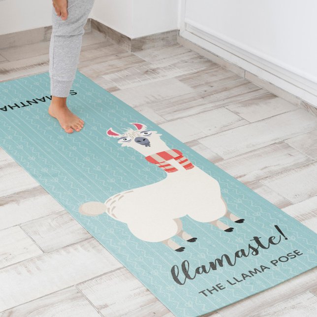 Llamaste Green Llama Illustration Yogamatte (Start your yoga sessions with a smile and a playful twist! )