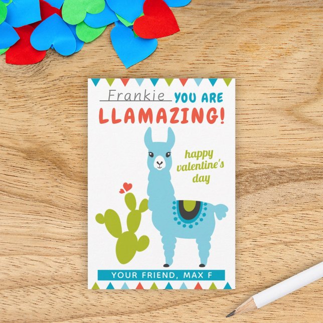 Llamazing Blue Llama Boys Klassenzimmer Valentine Einladung (Von Creator hochgeladen)