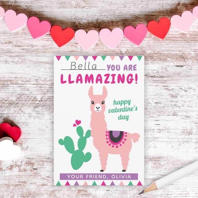 Llamazing Pink Llama Girls Klassenzimmer Valentine Mitteilungskarte (Von Creator hochgeladen)