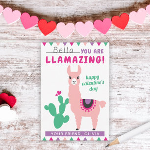 Llamazing Rosa Lama Mädchen Klassenzimmer Valentin Mitteilungskarte