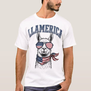 Llamerica Patriotischer Lama Vintage Gravur T-Shir T-Shirt