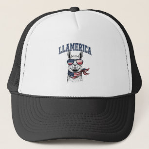Llamerica Patriotischer Lama Vintage Gravur T-Shir Truckerkappe