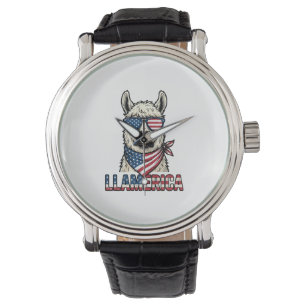 Llamerica Patriotischer Lama Vintage Vektor Design Armbanduhr