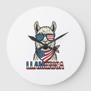 Llamerica Patriotischer Lama Vintage Vektor Design Große Wanduhr