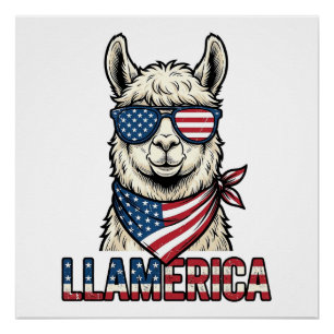 Llamerica Patriotischer Lama Vintage Vektor Design Poster