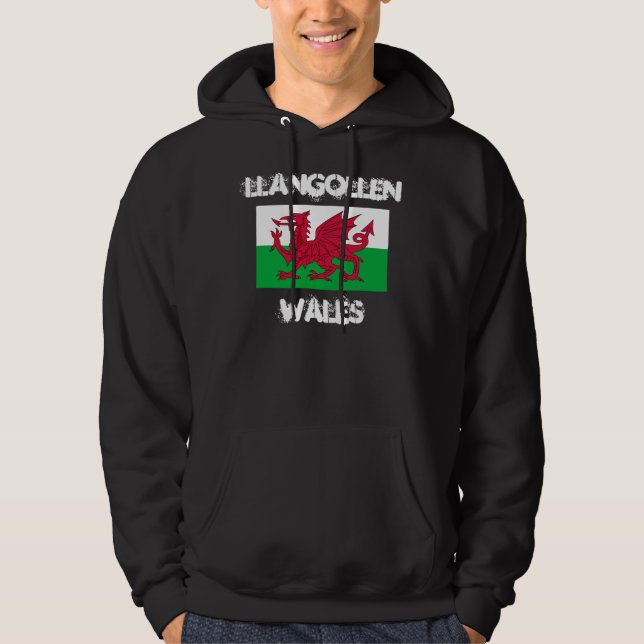 Llangollen, Wales mit walisischer Flagge Hoodie (Vorderseite)