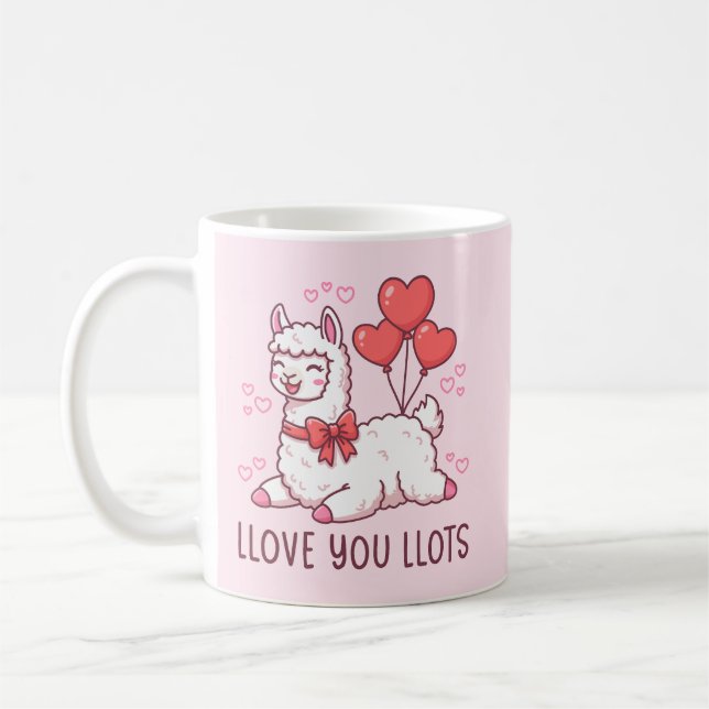 Llove You Llots - Kawaii Llama Valentine Kaffeetasse (Links)