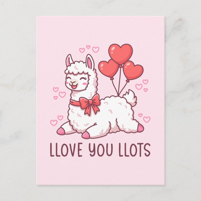 Llove You Llots - Kawaii Llama Valentine Postkarte (Vorderseite)