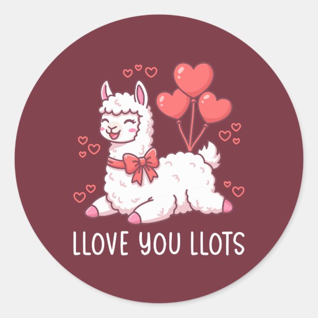 Llove You Llots - Kawaii Llama Valentine Runder Aufkleber (Vorderseite)