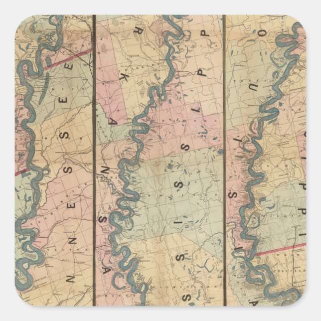 Lloyd's Karte des Unteren Mississippi Quadratischer Aufkleber (Vorderseite)