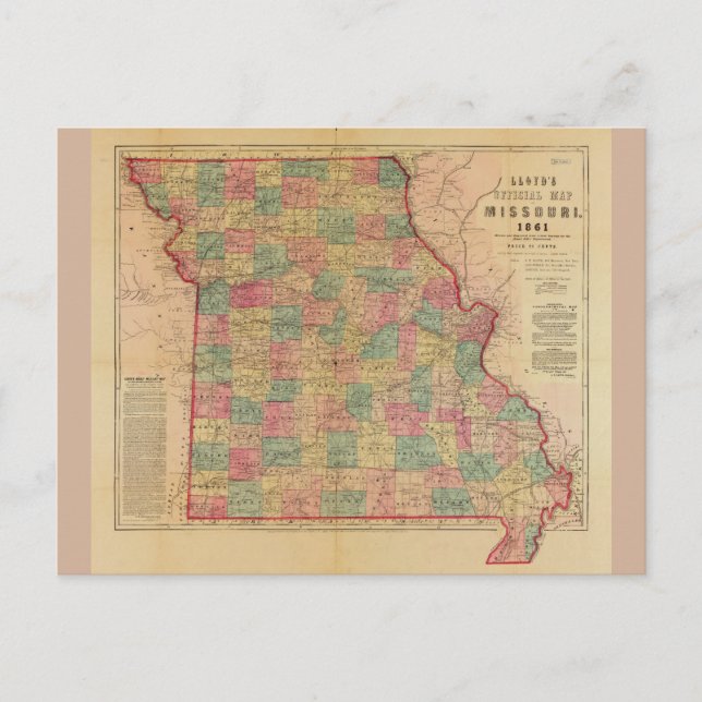 Lloyd's Offical Map of Missouri (1861) Postkarte (Vorderseite)
