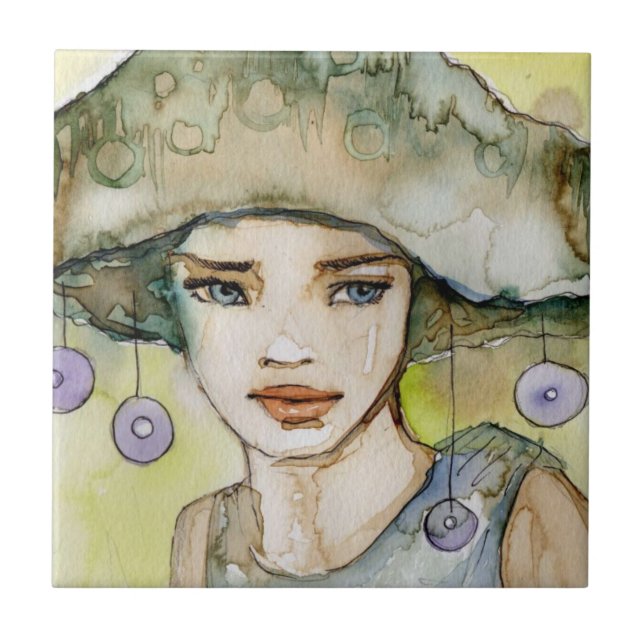 llustration eines schönen, empfindlichen Mädchens Fliese (Vorderseite)