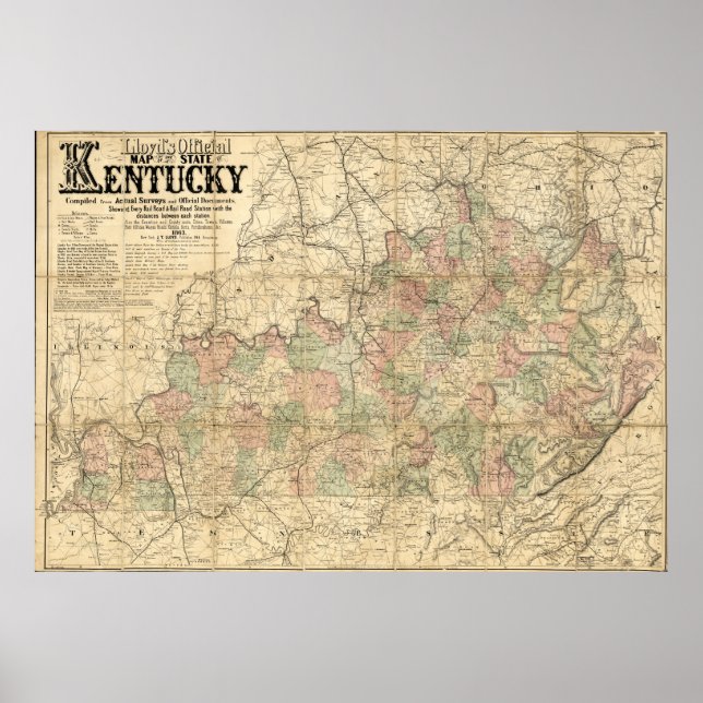Llyod's Offiziell Map Staat von Kentucky ca. 1862 Poster (Vorne)
