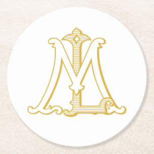 LM- oder ML-Monogramm-Untersetzer, antike, in Gold Runder Pappuntersetzer