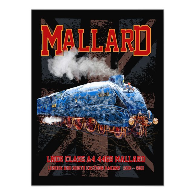LNER Klasse A4 Mallard Lokomotive Union Jack Flag Fotodruck (Vorne)
