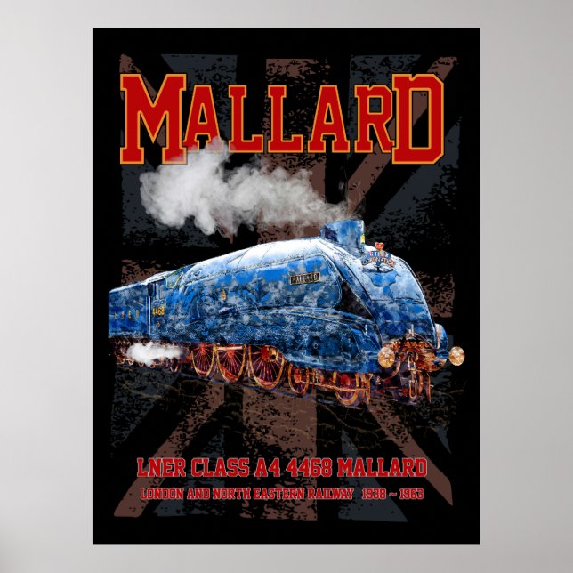 LNER Klasse A4 Mallard Lokomotive Union Jack Flag Poster (Vorne)