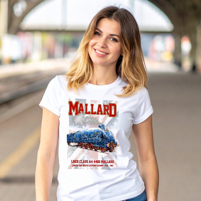 LNER Klasse A4 Mallard Lokomotive Union Jack Flag T-Shirt (Class A4 Mallard - World Fastest Steam Locomotive. Womens Basic T-Shirt)