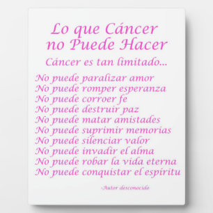 Lo que Cancer no Puede Hacer Gedicht Plaque Fotoplatte