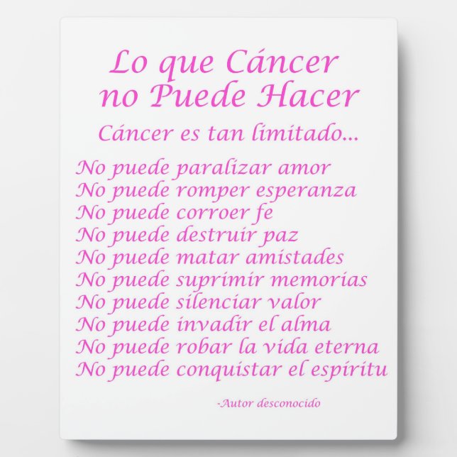 Lo que Cancer no Puede Hacer Gedicht Plaque Fotoplatte (Vorderseite)
